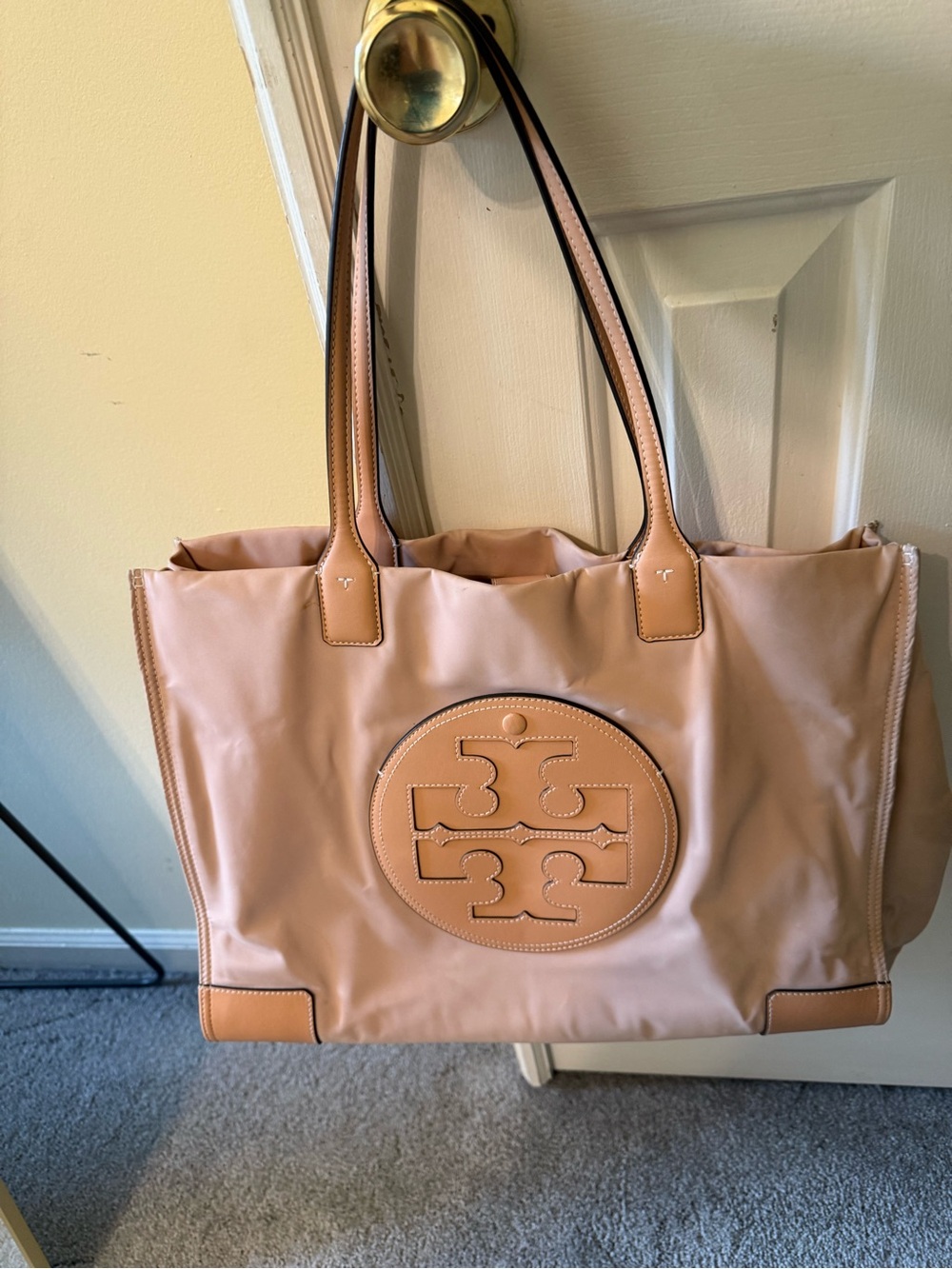 Tory Burch Nude Tan Logo Patch Tote